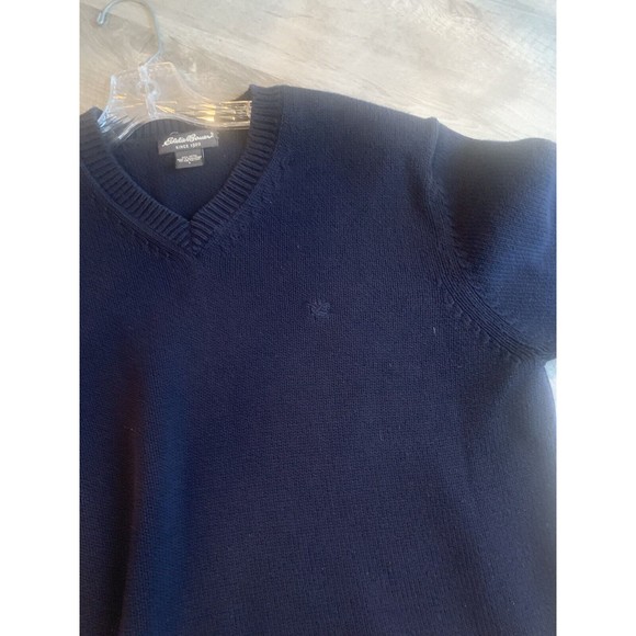 Eddie Bauer Mens L Crew Neck Long Sleeve Knit Sweater Navy 100% Cotton - Picture 3 of 9